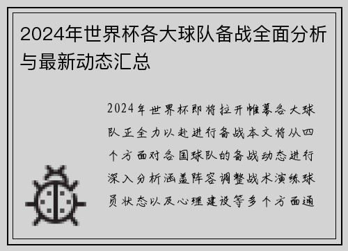 2024年世界杯各大球队备战全面分析与最新动态汇总