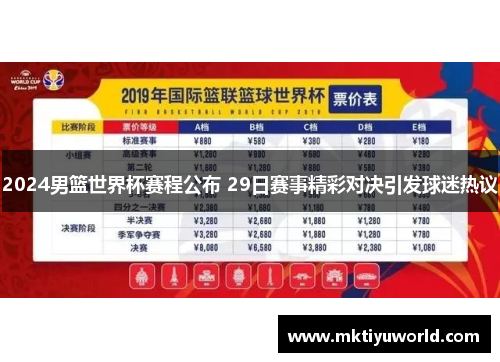 2024男篮世界杯赛程公布 29日赛事精彩对决引发球迷热议